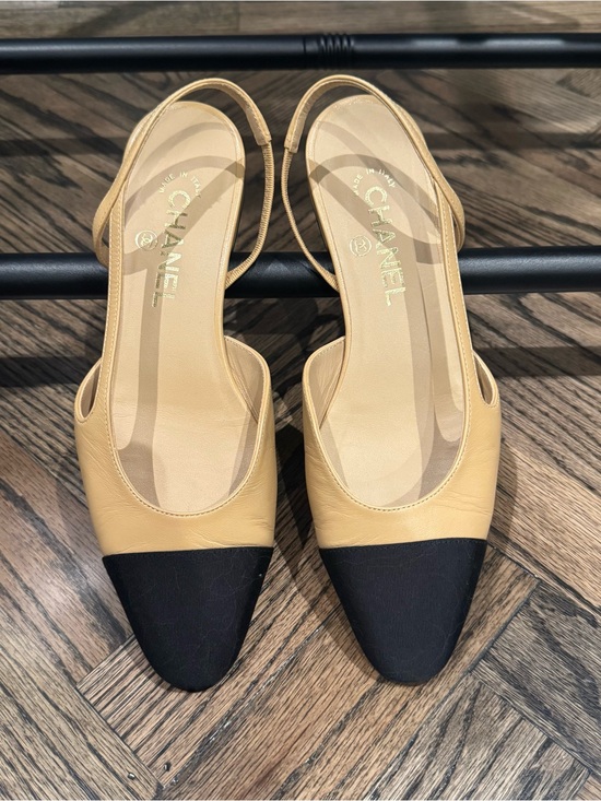 CHANEL Shoes - CHANEL Beige and Black Slingback Flats